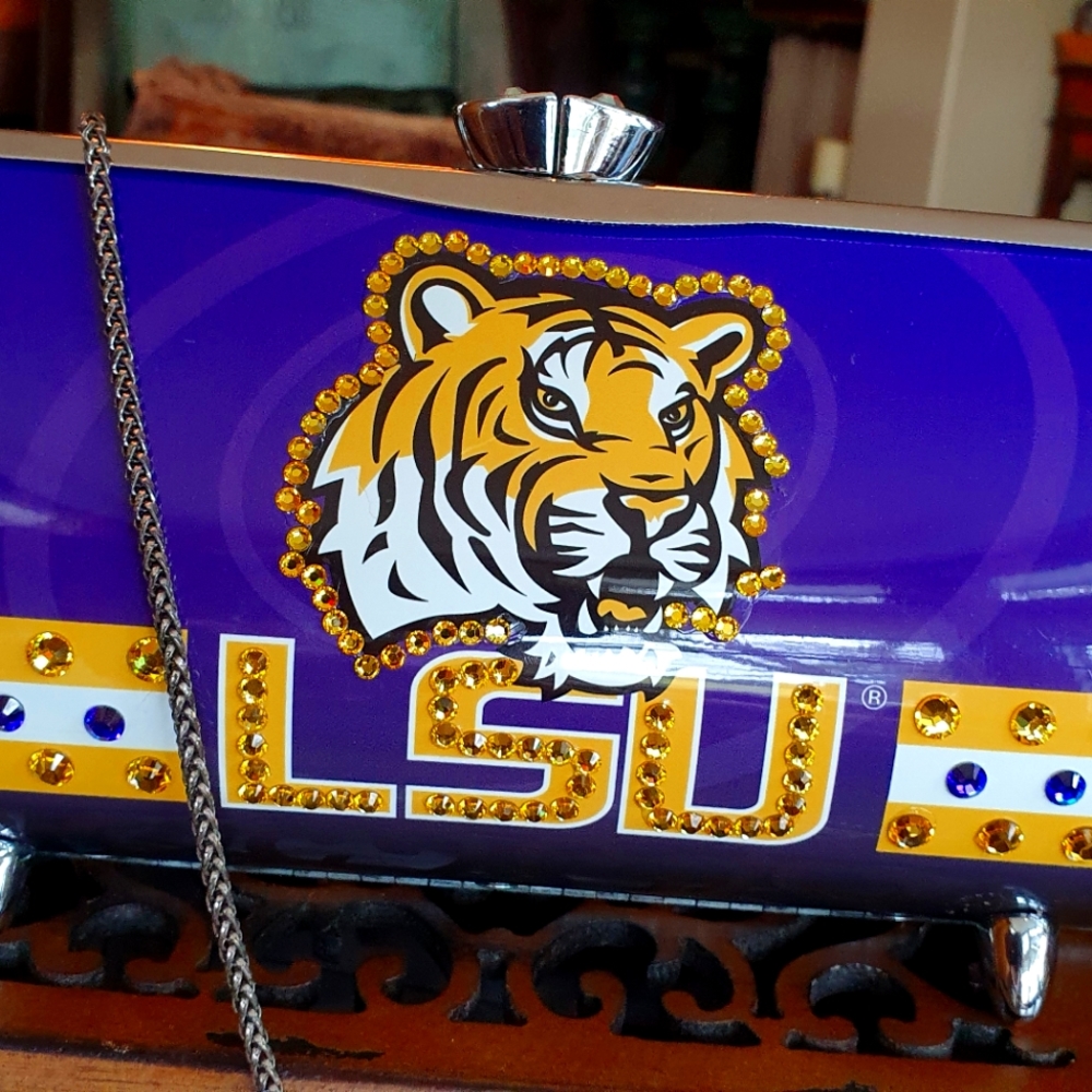 Custom blinged up LSU purse in college colors